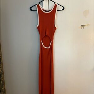 Orange cutout dress with slit